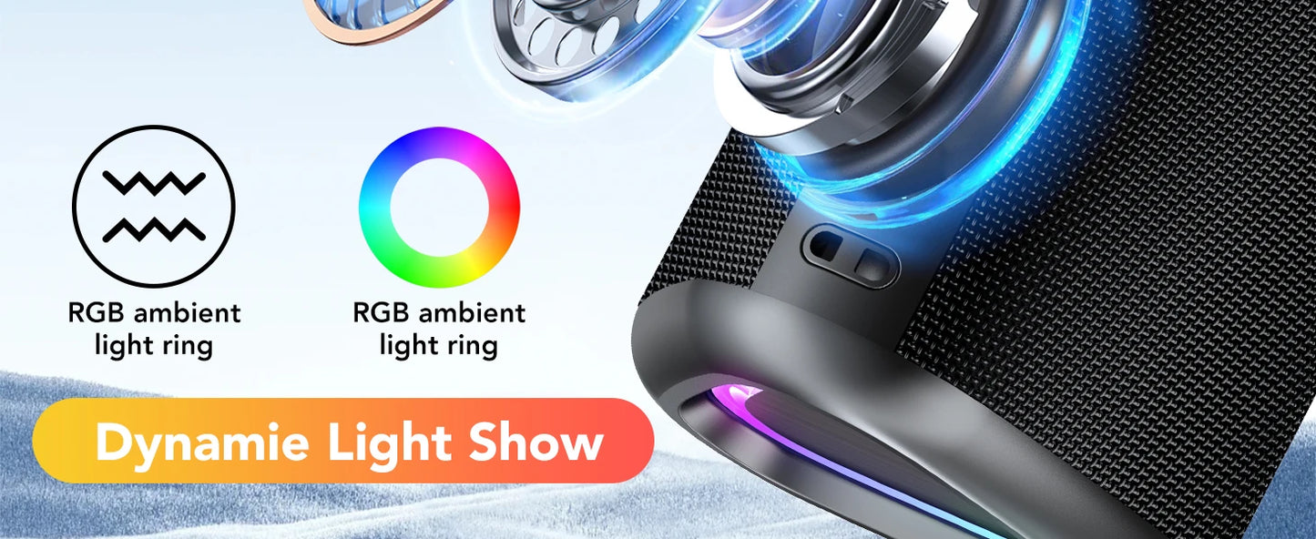 "Portable Bluetooth Speaker - Waterproof, 24Hr Battery, RGB Lights"