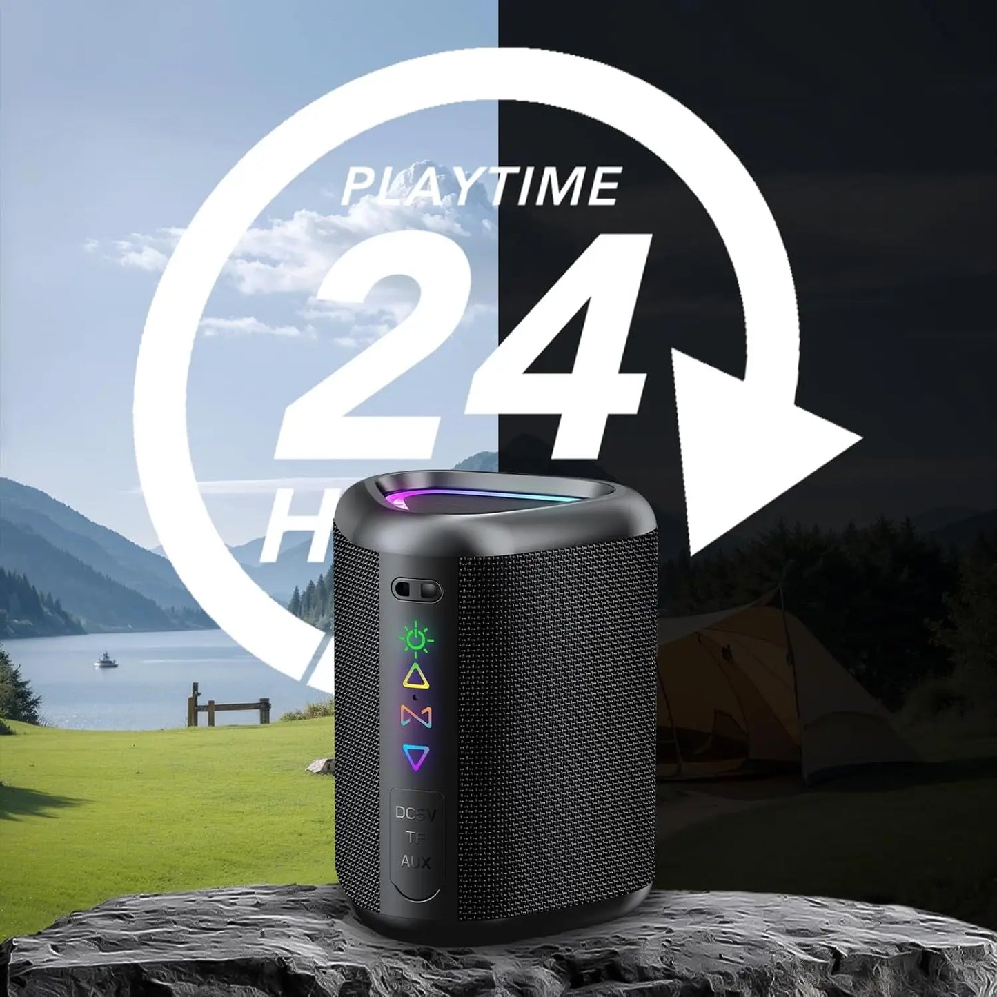 "Portable Bluetooth Speaker - Waterproof, 24Hr Battery, RGB Lights"