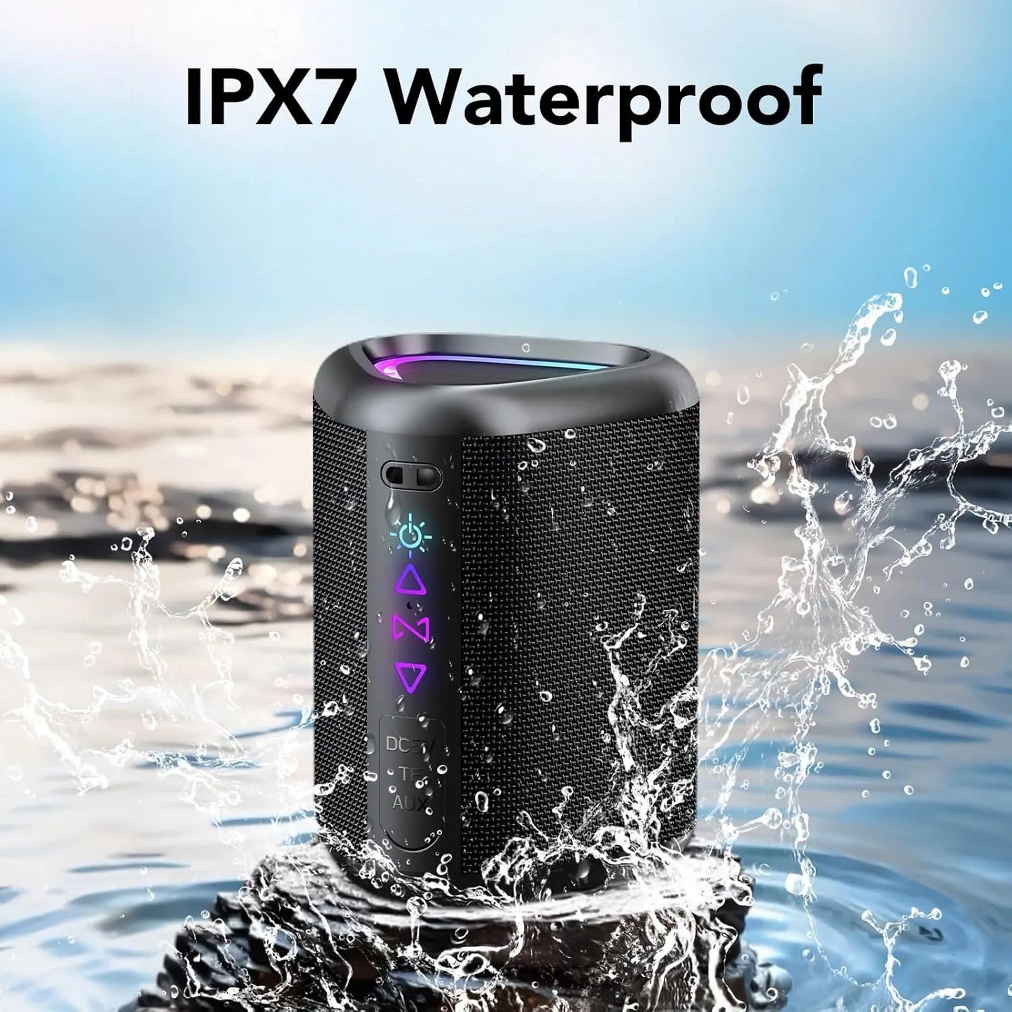 "Portable Bluetooth Speaker - Waterproof, 24Hr Battery, RGB Lights"