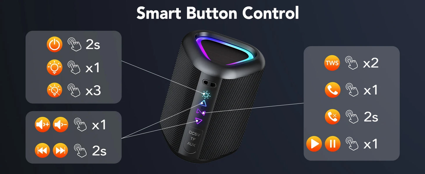 "Portable Bluetooth Speaker - Waterproof, 24Hr Battery, RGB Lights"